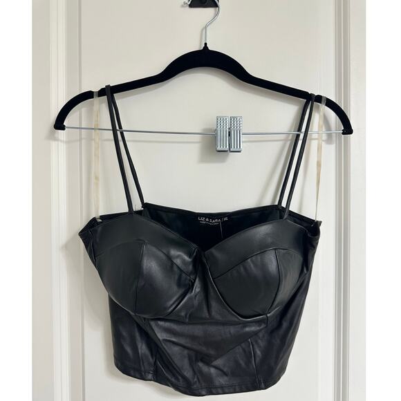🖤 Liz & Sara Black Faux Leather Strappy Bralette Crop Top XL | Edgy Babe Vibes - Picture 1 of 3